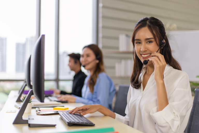 Call center agent with headset