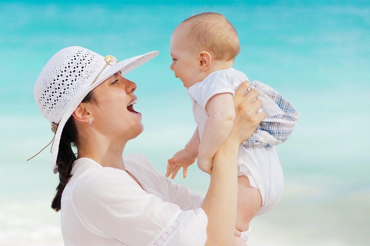 mother and child at the beach